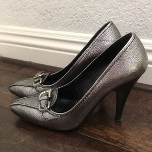 Silver Prada Pumps
